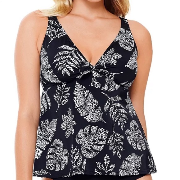 SWIM Solutions Spotted Leaves Tankini Swim Top - Picture 1 of 12